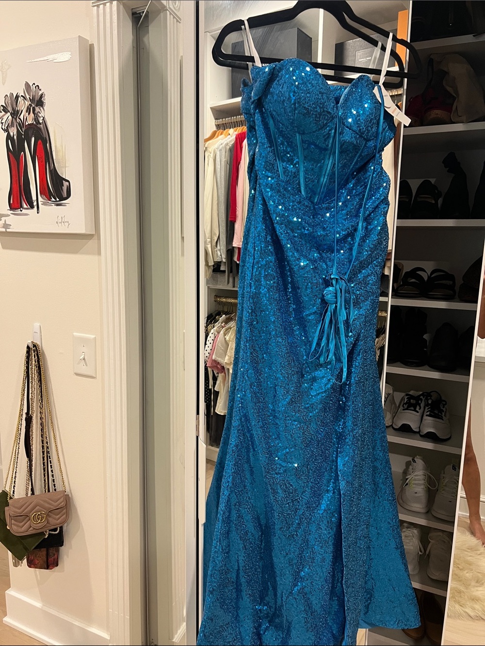 Jovani Turquoise Sequin Strapless Gown